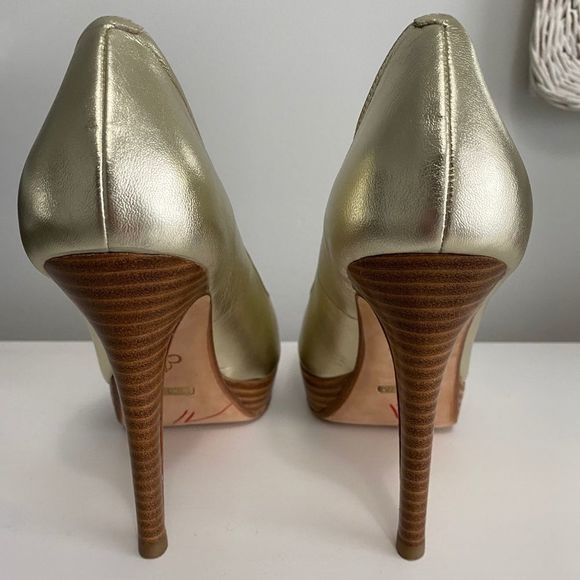 Cole Haan Gold Peep Toe Heels - Picture 3 of 4
